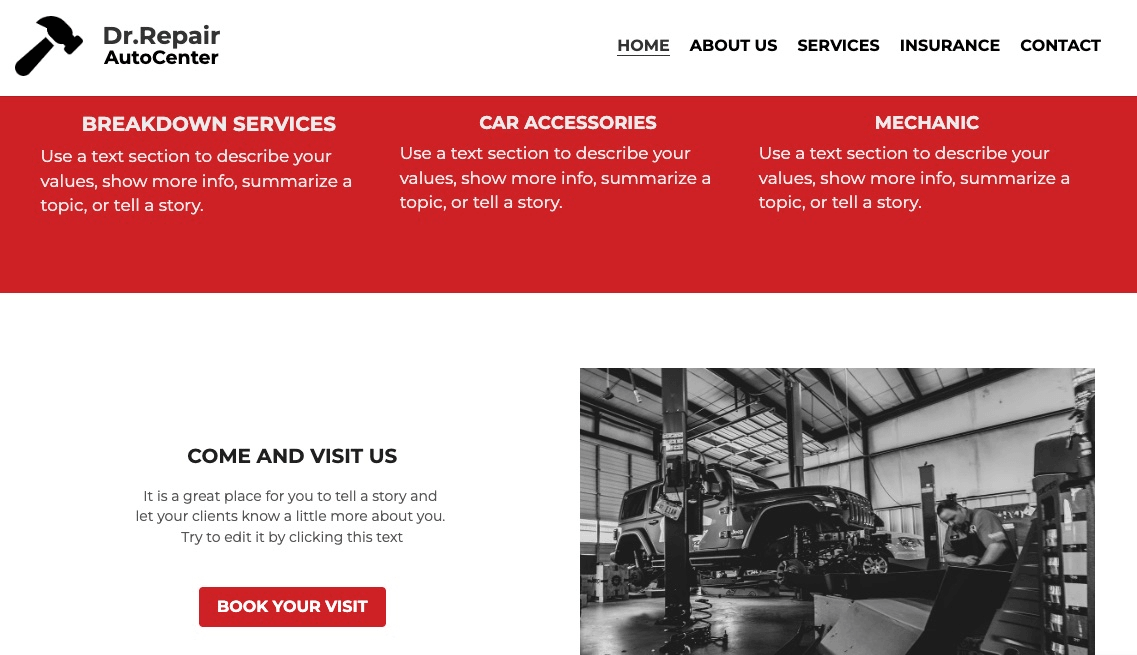 null Dr. Repair AutoCenter Template with Features and Call to Action